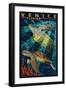 Venice, Florida - Sea Turtle Paper Mosaic-Lantern Press-Framed Art Print