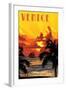 Venice, Florida - Sunset and Ship-Lantern Press-Framed Art Print