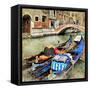 Venice. Gondolas. Artwork In Painting Style-Maugli-l-Framed Stretched Canvas