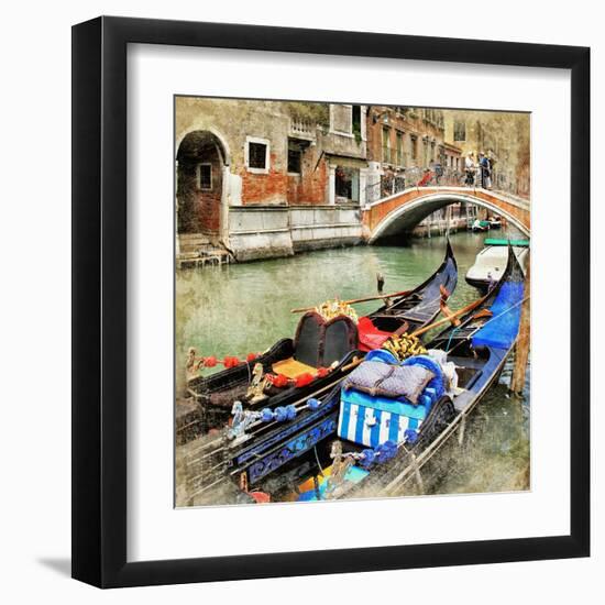 Venice. Gondolas. Artwork In Painting Style-Maugli-l-Framed Art Print