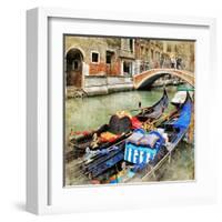 Venice. Gondolas. Artwork In Painting Style-Maugli-l-Framed Art Print