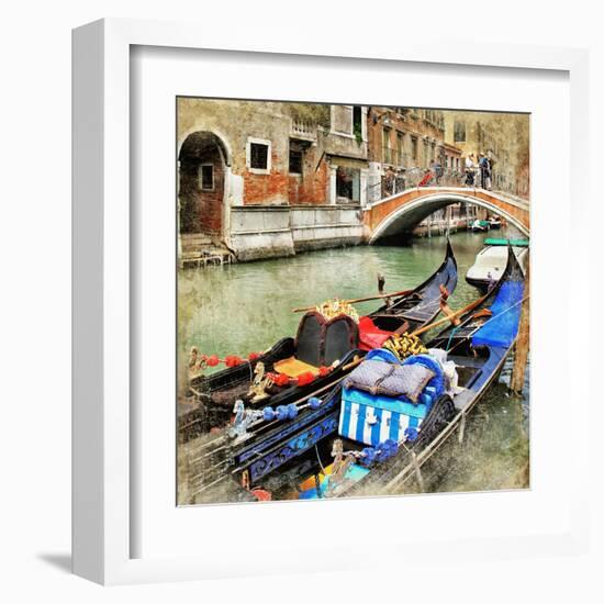 Venice. Gondolas. Artwork In Painting Style-Maugli-l-Framed Art Print