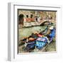 Venice. Gondolas. Artwork In Painting Style-Maugli-l-Framed Art Print