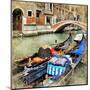 Venice. Gondolas. Artwork In Painting Style-Maugli-l-Mounted Art Print