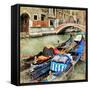 Venice. Gondolas. Artwork In Painting Style-Maugli-l-Framed Stretched Canvas