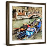 Venice. Gondolas. Artwork In Painting Style-Maugli-l-Framed Art Print