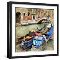 Venice. Gondolas. Artwork In Painting Style-Maugli-l-Framed Art Print