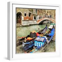 Venice. Gondolas. Artwork In Painting Style-Maugli-l-Framed Art Print