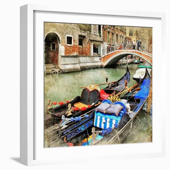 Venice. Gondolas. Artwork In Painting Style-Maugli-l-Framed Art Print