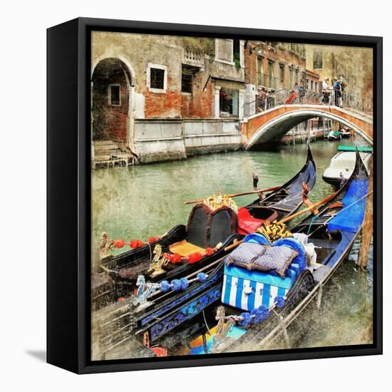 Venice. Gondolas. Artwork In Painting Style-Maugli-l-Framed Stretched Canvas