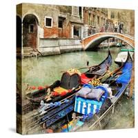 Venice. Gondolas. Artwork In Painting Style-Maugli-l-Stretched Canvas