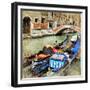 Venice. Gondolas. Artwork In Painting Style-Maugli-l-Framed Premium Giclee Print