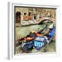 Venice. Gondolas. Artwork In Painting Style-Maugli-l-Framed Premium Giclee Print