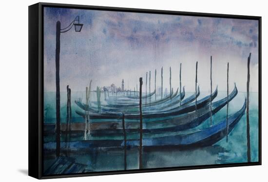 Venice Gondolas during Fog-Markus Bleichner-Framed Stretched Canvas