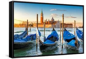 Venice Gondolas on San Marco Square at Sunrise, Venice, Italy-lucky-photographer-Framed Stretched Canvas