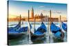 Venice Gondolas on San Marco Square at Sunrise, Venice, Italy-lucky-photographer-Stretched Canvas