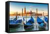 Venice Gondolas on San Marco Square at Sunrise, Venice, Italy-lucky-photographer-Framed Stretched Canvas