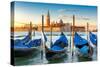 Venice Gondolas on San Marco Square at Sunrise, Venice, Italy-lucky-photographer-Stretched Canvas