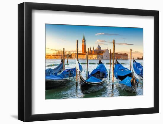 Venice Gondolas on San Marco Square at Sunrise, Venice, Italy-lucky-photographer-Framed Photographic Print