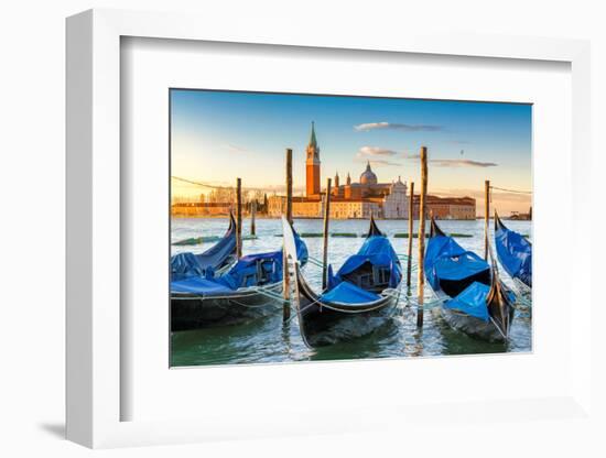 Venice Gondolas on San Marco Square at Sunrise, Venice, Italy-lucky-photographer-Framed Photographic Print