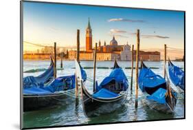 Venice Gondolas on San Marco Square at Sunrise, Venice, Italy-lucky-photographer-Mounted Photographic Print