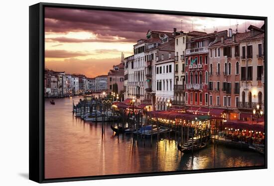 Venice Grand Canal Gondolas, Hotels and Restaurants at Sunset from the Rialto Bridge-Flynt-Framed Stretched Canvas