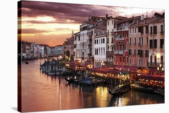 Venice Grand Canal Gondolas, Hotels and Restaurants at Sunset from the Rialto Bridge-Flynt-Stretched Canvas