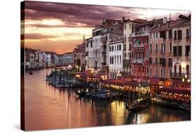 Venice Grand Canal Gondolas, Hotels and Restaurants at Sunset from the Rialto Bridge-Flynt-Stretched Canvas