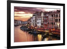 Venice Grand Canal Gondolas, Hotels and Restaurants at Sunset from the Rialto Bridge-Flynt-Framed Photographic Print