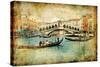 Venice - Great Italian Landmarks Vintage Series-Maugli-l-Stretched Canvas