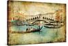 Venice - Great Italian Landmarks Vintage Series-Maugli-l-Stretched Canvas