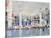 Venice in Blue (W/C on Paper)-Laurence Fish-Stretched Canvas