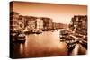 Venice, Italy. Gondola Floats on Grand Canal, Italian Canal Grande at Sunset. View from Rialto Brid-Michal Bednarek-Stretched Canvas