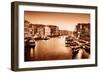 Venice, Italy. Gondola Floats on Grand Canal, Italian Canal Grande at Sunset. View from Rialto Brid-Michal Bednarek-Framed Photographic Print