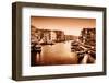 Venice, Italy. Gondola Floats on Grand Canal, Italian Canal Grande at Sunset. View from Rialto Brid-Michal Bednarek-Framed Photographic Print