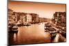 Venice, Italy. Gondola Floats on Grand Canal, Italian Canal Grande at Sunset. View from Rialto Brid-Michal Bednarek-Mounted Photographic Print