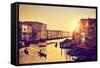 Venice, Italy. Gondolas on Grand Canal, Italian Canal Grande at Gold Sunset. View from Rialto Bridg-Michal Bednarek-Framed Stretched Canvas