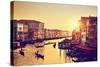 Venice, Italy. Gondolas on Grand Canal, Italian Canal Grande at Gold Sunset. View from Rialto Bridg-Michal Bednarek-Stretched Canvas