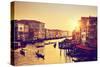 Venice, Italy. Gondolas on Grand Canal, Italian Canal Grande at Gold Sunset. View from Rialto Bridg-Michal Bednarek-Stretched Canvas