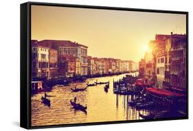 Venice, Italy. Gondolas on Grand Canal, Italian Canal Grande at Gold Sunset. View from Rialto Bridg-Michal Bednarek-Framed Stretched Canvas
