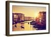 Venice, Italy. Gondolas on Grand Canal, Italian Canal Grande at Gold Sunset. View from Rialto Bridg-Michal Bednarek-Framed Photographic Print