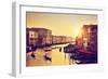 Venice, Italy. Gondolas on Grand Canal, Italian Canal Grande at Gold Sunset. View from Rialto Bridg-Michal Bednarek-Framed Photographic Print