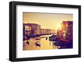 Venice, Italy. Gondolas on Grand Canal, Italian Canal Grande at Gold Sunset. View from Rialto Bridg-Michal Bednarek-Framed Photographic Print