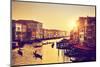 Venice, Italy. Gondolas on Grand Canal, Italian Canal Grande at Gold Sunset. View from Rialto Bridg-Michal Bednarek-Mounted Photographic Print