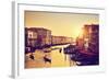 Venice, Italy. Gondolas on Grand Canal, Italian Canal Grande at Gold Sunset. View from Rialto Bridg-Michal Bednarek-Framed Photographic Print