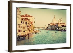 Venice, Italy. Grand Canal and Basilica Santa Maria Della Salute in the Afternoon. Vintage, Retro S-Michal Bednarek-Framed Photographic Print