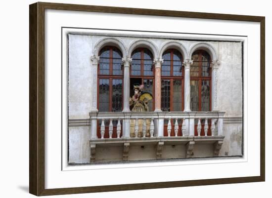 Venice, Italy. Mask and Costumes at Carnival on Balcony-Darrell Gulin-Framed Photographic Print