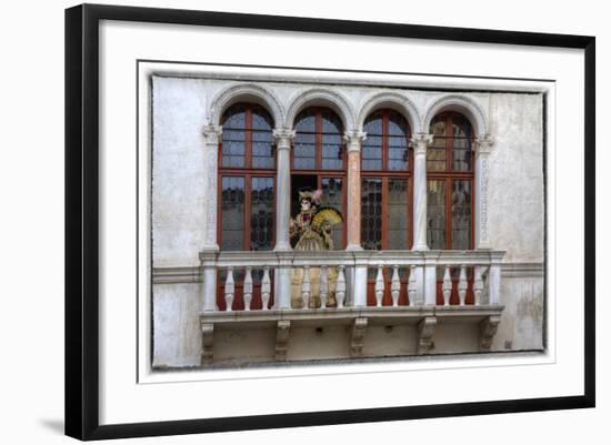 Venice, Italy. Mask and Costumes at Carnival on Balcony-Darrell Gulin-Framed Photographic Print