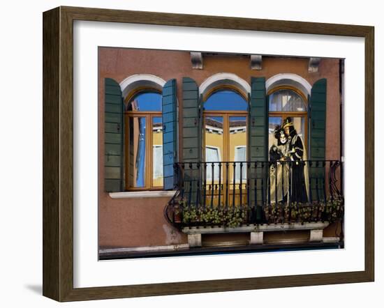 Venice, Italy. Mask and Costumes at Carnival on Balcony-Darrell Gulin-Framed Photographic Print