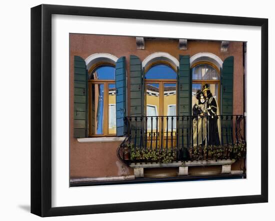 Venice, Italy. Mask and Costumes at Carnival on Balcony-Darrell Gulin-Framed Photographic Print